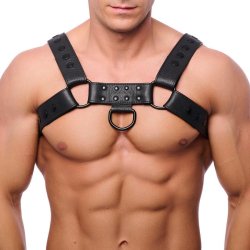 THE RED Bulldog Lederharness mit Druckknöpfen Schwarz