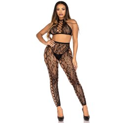 LEG AVENUE Crop Top & Crotchless Tights One Size Schwarz