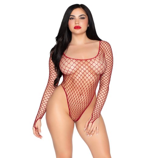LEG AVENUE High-Cut Industrial Net Bodysuit One Size Rot