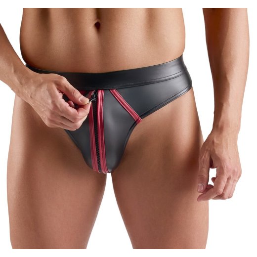 SVENJOYMENT String mit Reissverschluss Schwarz/Rot