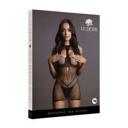 LE DÉSIR Duo Net Open Cup Mini Dress Schwarz One Size