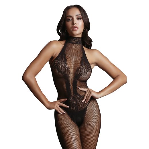 LE DÉSIR Fishnet & Lace Bodystocking Open Crotch Schwarz One Size