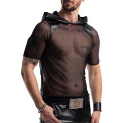 REGNES FETISH PLANET Mesh T-Shirt mit Kapuze Schwarz