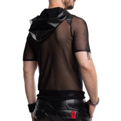 REGNES FETISH PLANET Mesh T-Shirt mit Kapuze Schwarz
