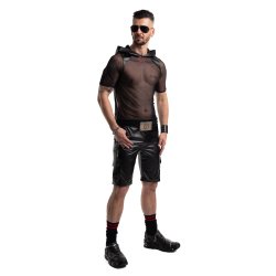 REGNES FETISH PLANET Mesh T-Shirt mit Kapuze Schwarz