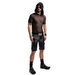 REGNES FETISH PLANET Mesh T-Shirt mit Kapuze Schwarz