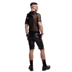 REGNES FETISH PLANET Mesh T-Shirt mit Kapuze Schwarz