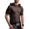 REGNES FETISH PLANET Mesh T-Shirt mit Kapuze Schwarz