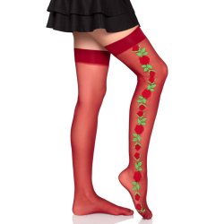 LEG AVENUE Halterlose Strümpfe mit Rosen One Size Rot