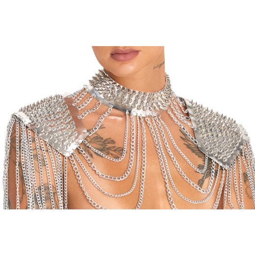 BAD KITTY Schulterschmuck mit Spikes & Kettenelementen Silber