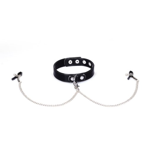 LIEBE SEELE Metallic Shade Collar with Niplle Clamps aus PU-Leder Schwarz
