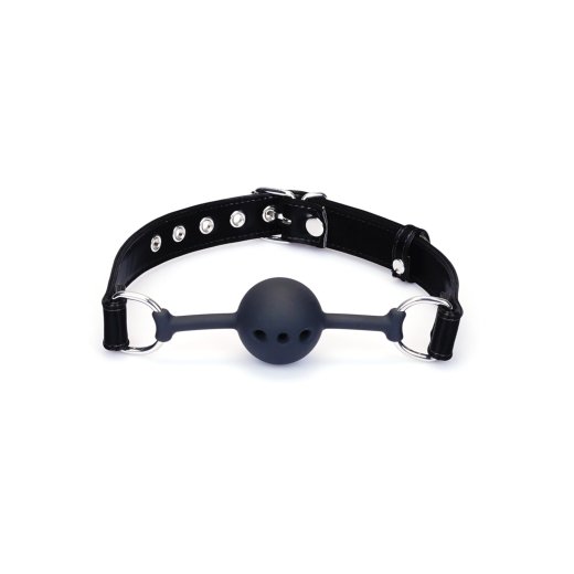 LIEBE SEELE Metallic Shade Ball Gag aus PU-Leder Schwarz