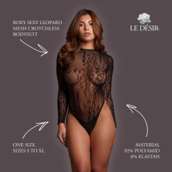 LE DÉSIR Roxy Sexy Leopard Mesh Crotchless Bodysuit Schwarz