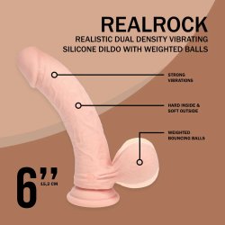 REALRÖCK Gekrümmter Dual Density Dildo mit Vibration 15,0 cm Beige