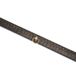 LIEBE SEELE Crocodile Noir Hals Fessel mit Leine aus Leder Schwarz / Altgold