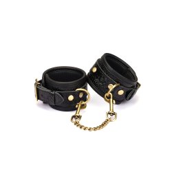 LIEBE SEELE Crocodile Noir: Handfessel aus Leder Schwarz/Gold