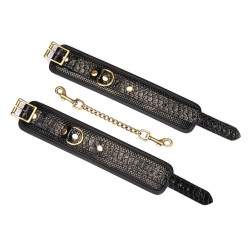 LIEBE SEELE Crocodile Noir: Handfessel aus Leder Schwarz/Gold