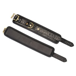 LIEBE SEELE Crocodile Noir: Handfessel aus Leder Schwarz/Gold