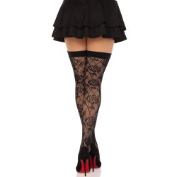 LEG AVENUE Wild Rose Net Thigh Highs Schwarz One Size