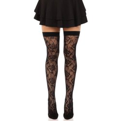 LEG AVENUE Wild Rose Net Thigh Highs Schwarz One Size
