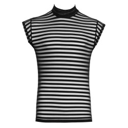 SVENJOYMENT Shirt im transparenten Streifen-Look Schwarz