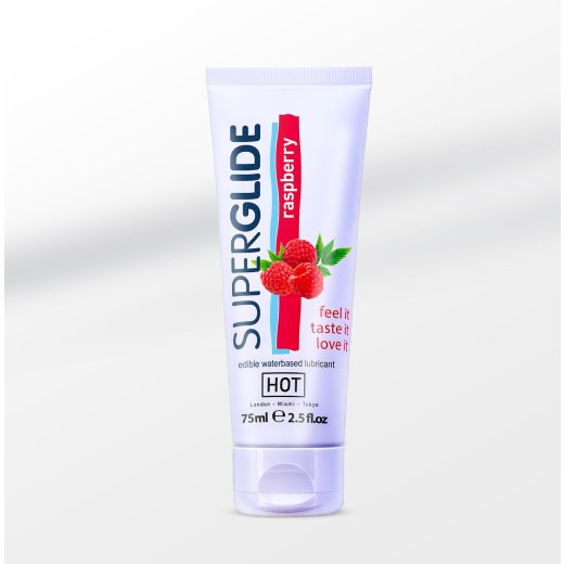 HOT Superglide Himbeere essbares Gleitgel auf Wasserbasis 75ml