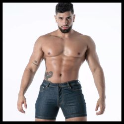 TOF Raw Denim Full-Zip Shorts Blau