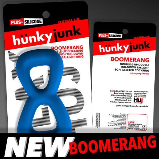 HÜNKYJUNK BOOMERANG Cockring mit Nut-Tugger Teal Fiz