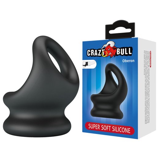 CRAZY BULL Oberon Penisring mit Hodenstrecker aus Silikon Schwarz