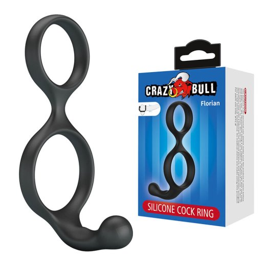 CRAZY BULL Florian Penis- & Hodenring mit Perineum-Stimulator aus Silikon Schwarz