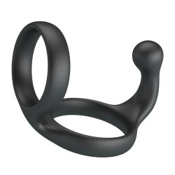 CRAZY BULL Florian Penis- & Hodenring mit Perineum-Stimulator aus Silikon Schwarz
