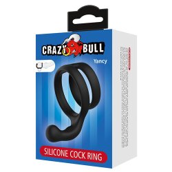 CRAZY BULL Yancy Penis- & Hodenring mit Perineum-Stimulator aus Silikon Schwarz