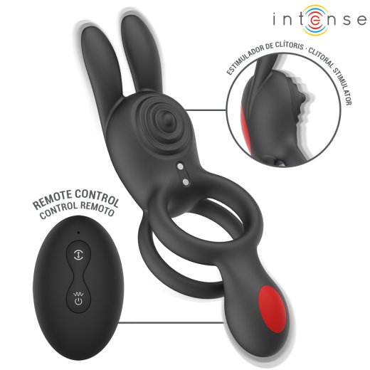 INTENSE Quinn Penisring mit Vibration, Klitorisstimulatior & Fernbedienung Schwarz