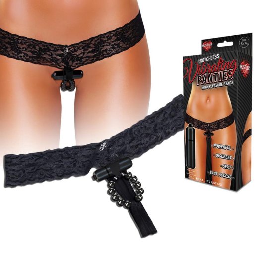 HUSTLER VIBRATING PANTYS BLACK BEADS M/L