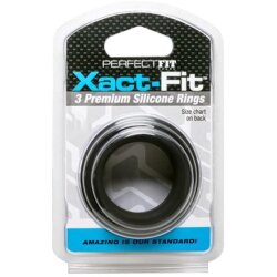 PERFECT FIT Xact-Fit 3 Penisringe aus Premium Silikon S/M/M Schwarz