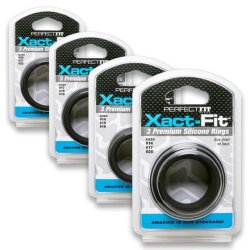 PERFECT FIT Xact-Fit 3 Penisringe aus Premium Silikon L/L/XL Schwarz